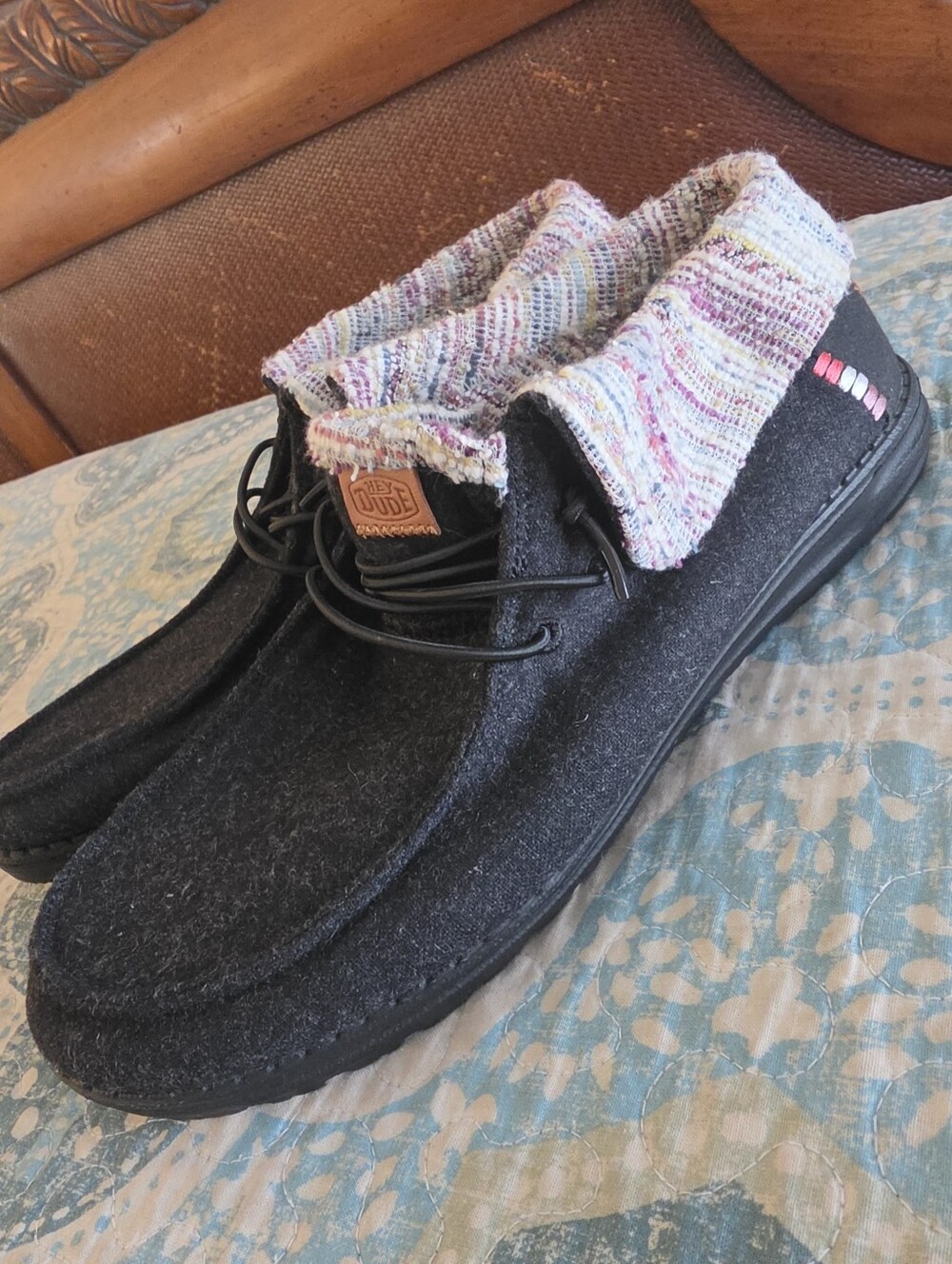 Hey Dude Wendy Fold Baja Womens 9 Black Multi Color Knit-Cuff - Picture 6 of 11